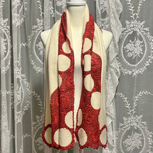 Load image into Gallery viewer, Cream Base Red Crochet Scarf
