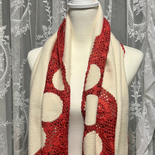 Load image into Gallery viewer, Cream Base Red Crochet Scarf
