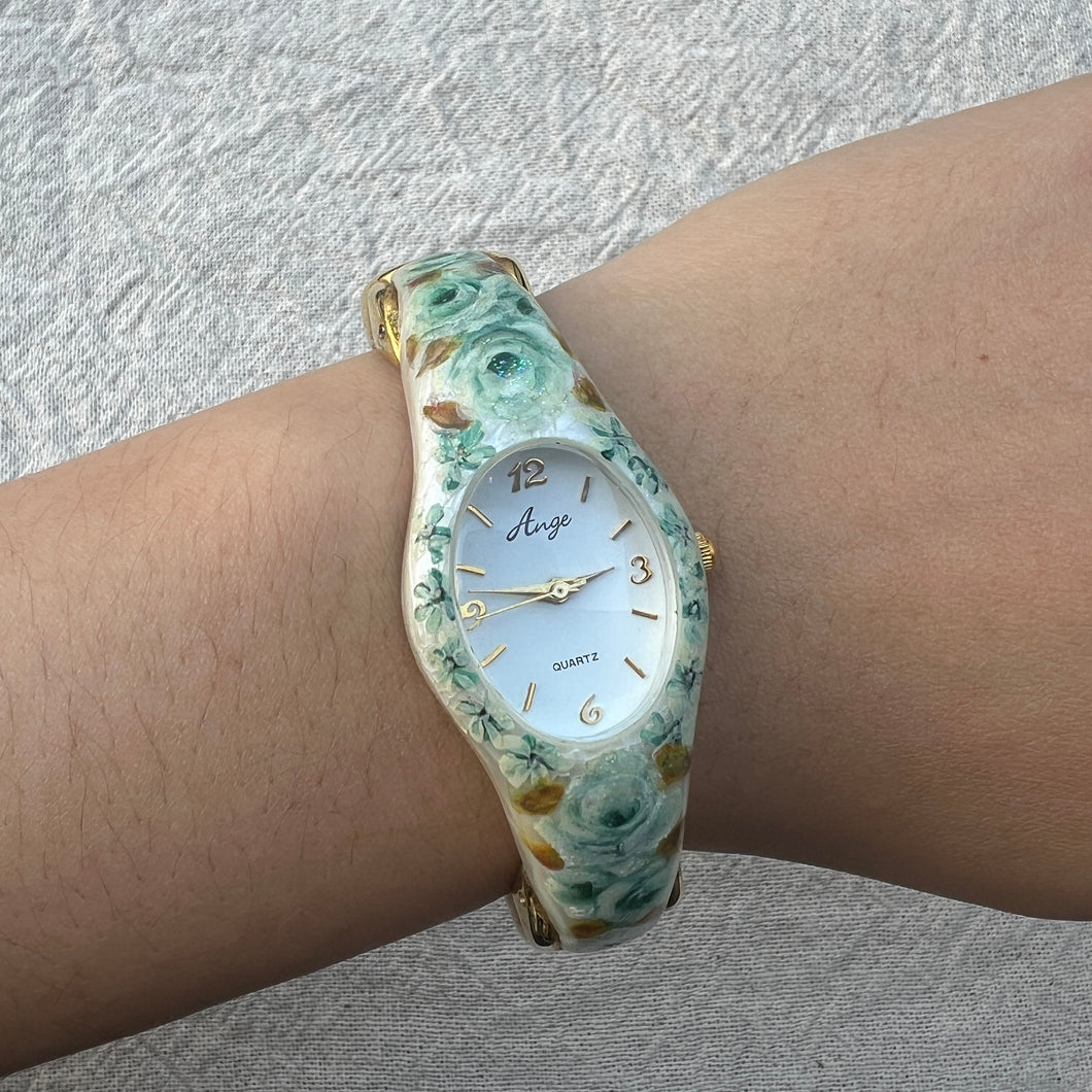 Green Rose Gold Cuff Vintage Watch