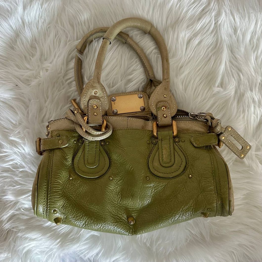 Green Gold Leather Bucket Hand Bag