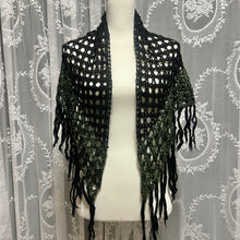 Load image into Gallery viewer, Black Green Crochet Triangle Scarf
