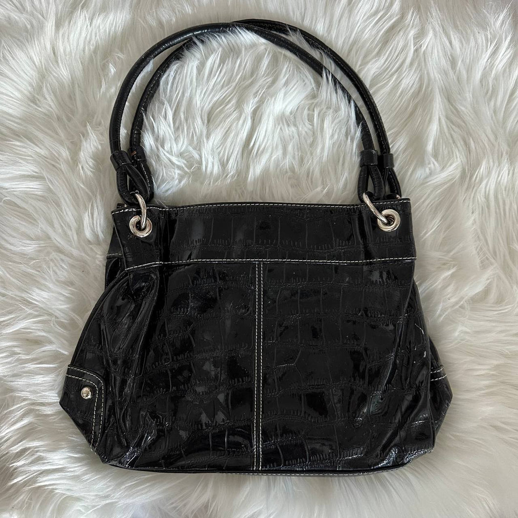 Sagharbor Glossy Black Leather Shoulder Bag