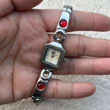 Load image into Gallery viewer, Silver Square Red Gem Vintage Watch
