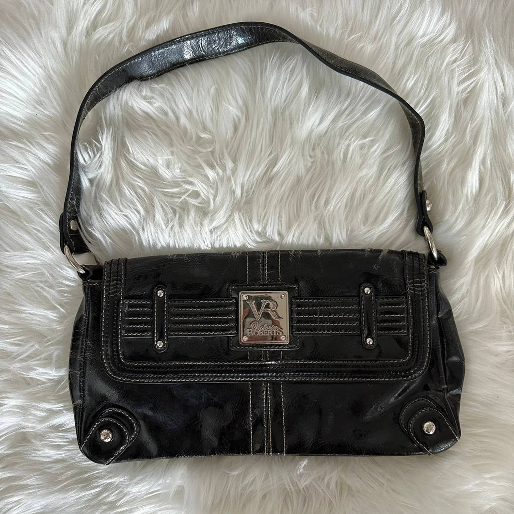 Victoria Roberts Black Patent Leather Flap Shoulder Bag