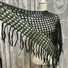 Load image into Gallery viewer, Black Green Crochet Triangle Scarf

