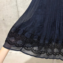 Load image into Gallery viewer, Midnight Blue Black Vic Pleats Midi Skirt
