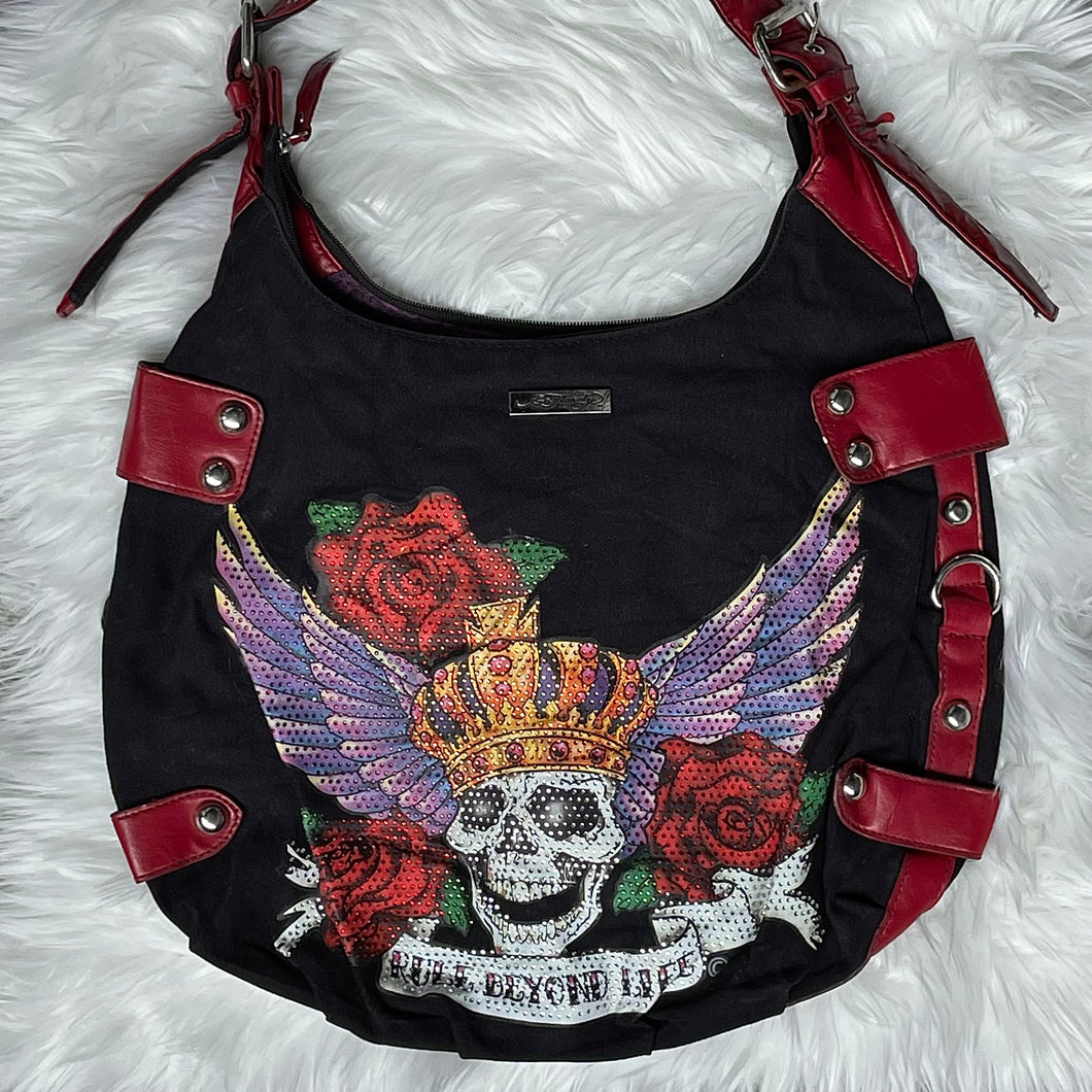 Ed Hardy Rhinestone Skull Shoulder Hand Bag