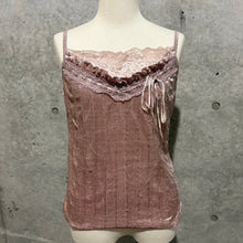 Load image into Gallery viewer, Champagne Pink Velvet Fairycore Lace Cami Top
