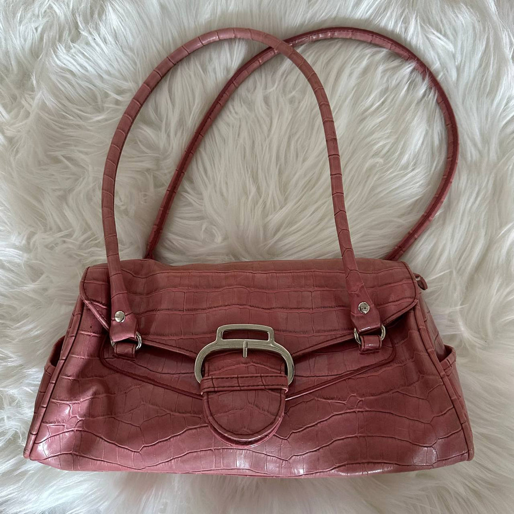 Pink Buckle Leather Shoulder Bag