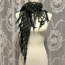 Load image into Gallery viewer, Black Green Crochet Triangle Scarf
