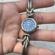 Load image into Gallery viewer, Silver Braided Blue Gem Vintage Watch
