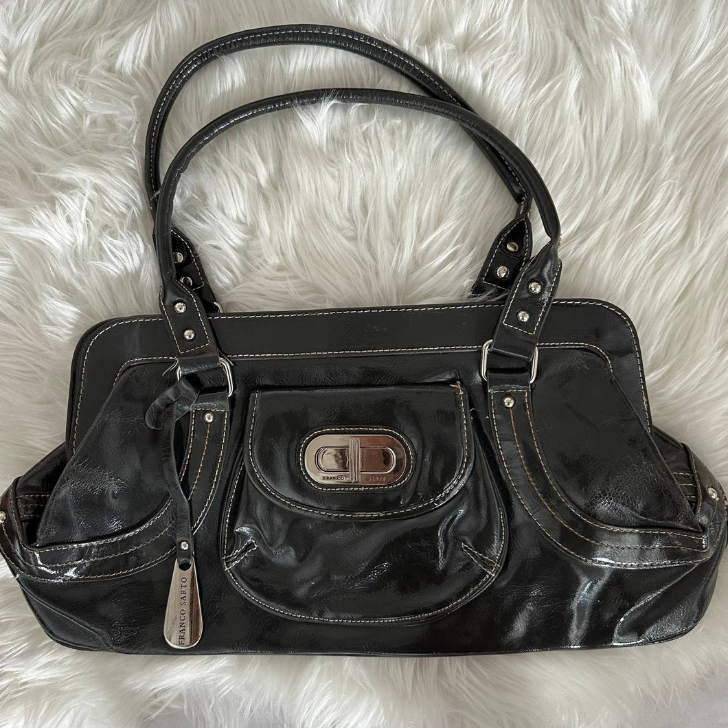 Franco Sarto Black Patent Leather Chest Bag