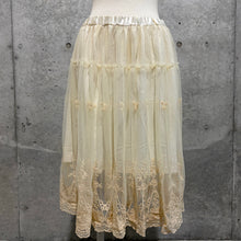 Load image into Gallery viewer, Cream Beige Floral Mesh Overlay Midi Skirt
