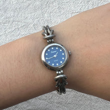 Load image into Gallery viewer, Silver Braided Blue Gem Vintage Watch
