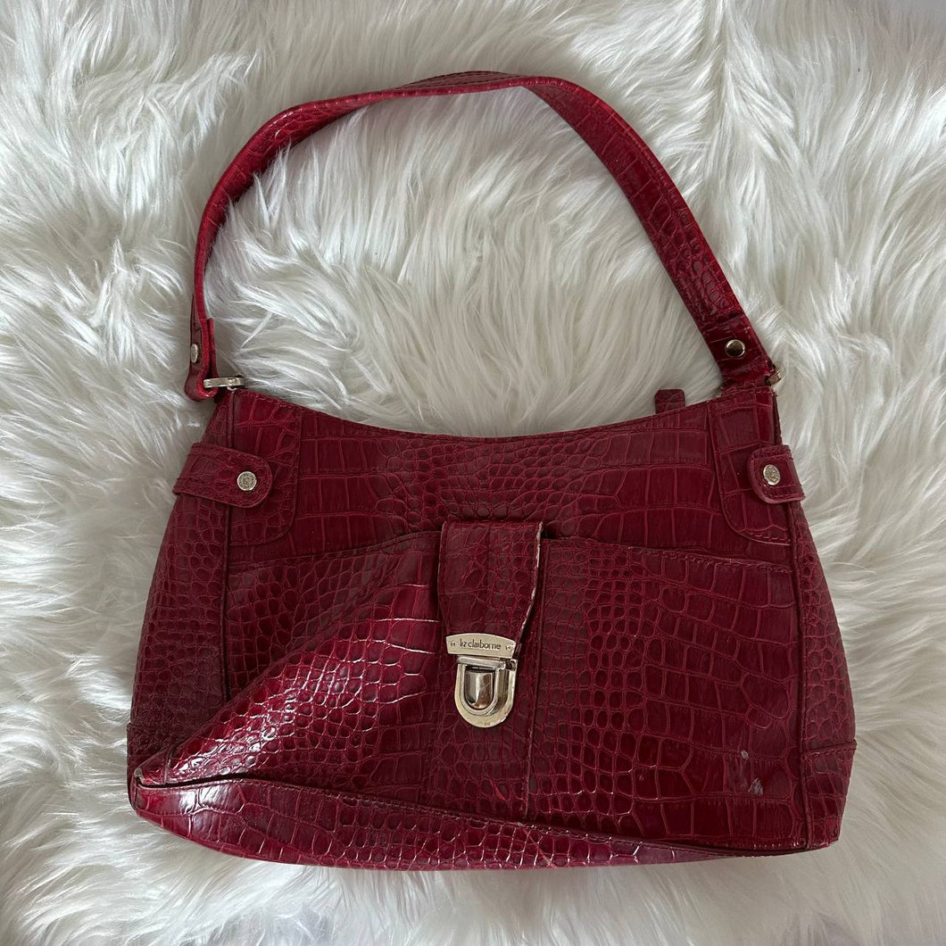 Cherry Red Crocodile Leather Shoulder Bag