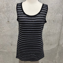 Load image into Gallery viewer, Grey Black Stripes Y2K Rhinestones Chest Tank Top
