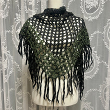 Load image into Gallery viewer, Black Green Crochet Triangle Scarf
