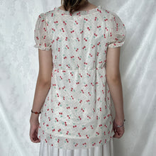 Load image into Gallery viewer, Cherry Polka Dot Mesh Overlay Ruffles Puff Top
