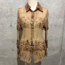Load image into Gallery viewer, Brown Ombre Popcorn Texture Button Down Long Sleeve Top
