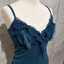 Load image into Gallery viewer, Blue Emerald Fur Lace Chest Cami Top
