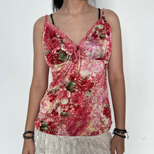 Load image into Gallery viewer, Andre Kim Pink Cream Y2K Graphic Print Lace Trimmed Silky Cami Top
