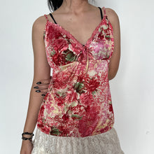 Load image into Gallery viewer, Andre Kim Pink Cream Y2K Graphic Print Lace Trimmed Silky Cami Top
