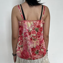 Load image into Gallery viewer, Andre Kim Pink Cream Y2K Graphic Print Lace Trimmed Silky Cami Top
