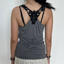 Load image into Gallery viewer, COLZA Y2K Grey Black Lace Strap Tank Top
