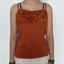 Load image into Gallery viewer, Burnt Orange Lace Ruched Chest Cami Top
