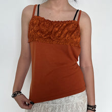 Load image into Gallery viewer, Burnt Orange Lace Ruched Chest Cami Top
