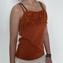 Load image into Gallery viewer, Burnt Orange Lace Ruched Chest Cami Top
