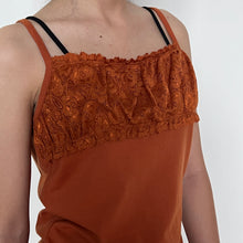 Load image into Gallery viewer, Burnt Orange Lace Ruched Chest Cami Top
