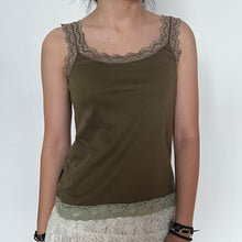 Load image into Gallery viewer, Khaki Green Fairycore Lace Trimmed Cami Top
