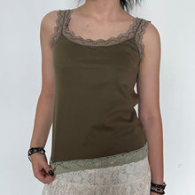 Load image into Gallery viewer, Khaki Green Fairycore Lace Trimmed Cami Top
