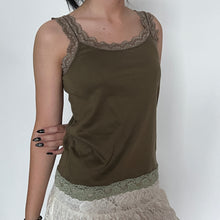 Load image into Gallery viewer, Khaki Green Fairycore Lace Trimmed Cami Top
