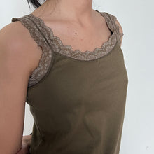 Load image into Gallery viewer, Khaki Green Fairycore Lace Trimmed Cami Top
