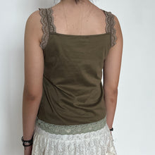 Load image into Gallery viewer, Khaki Green Fairycore Lace Trimmed Cami Top
