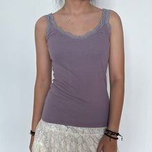 Load image into Gallery viewer, Lilac Lavender Lace Trimmed Ribbed Cami Top
