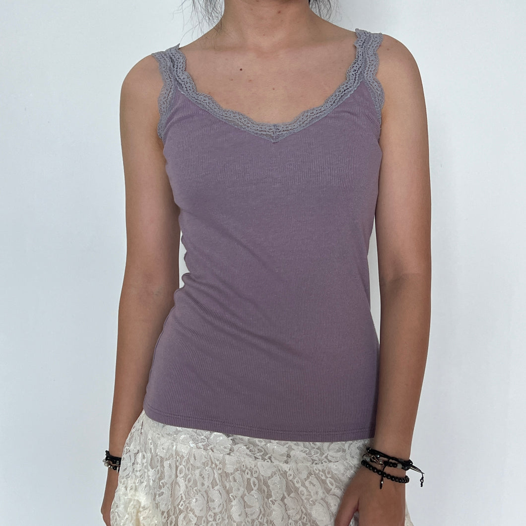 Lilac Lavender Lace Trimmed Ribbed Cami Top