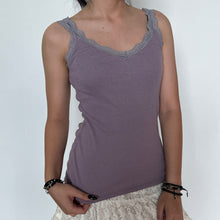 Load image into Gallery viewer, Lilac Lavender Lace Trimmed Ribbed Cami Top
