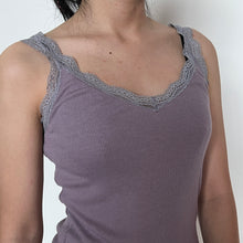 Load image into Gallery viewer, Lilac Lavender Lace Trimmed Ribbed Cami Top
