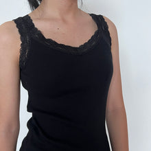 Load image into Gallery viewer, Black Lace Trimmed Ribbed Cami Top
