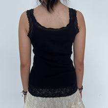 Load image into Gallery viewer, Black Lace Trimmed Ribbed Cami Top
