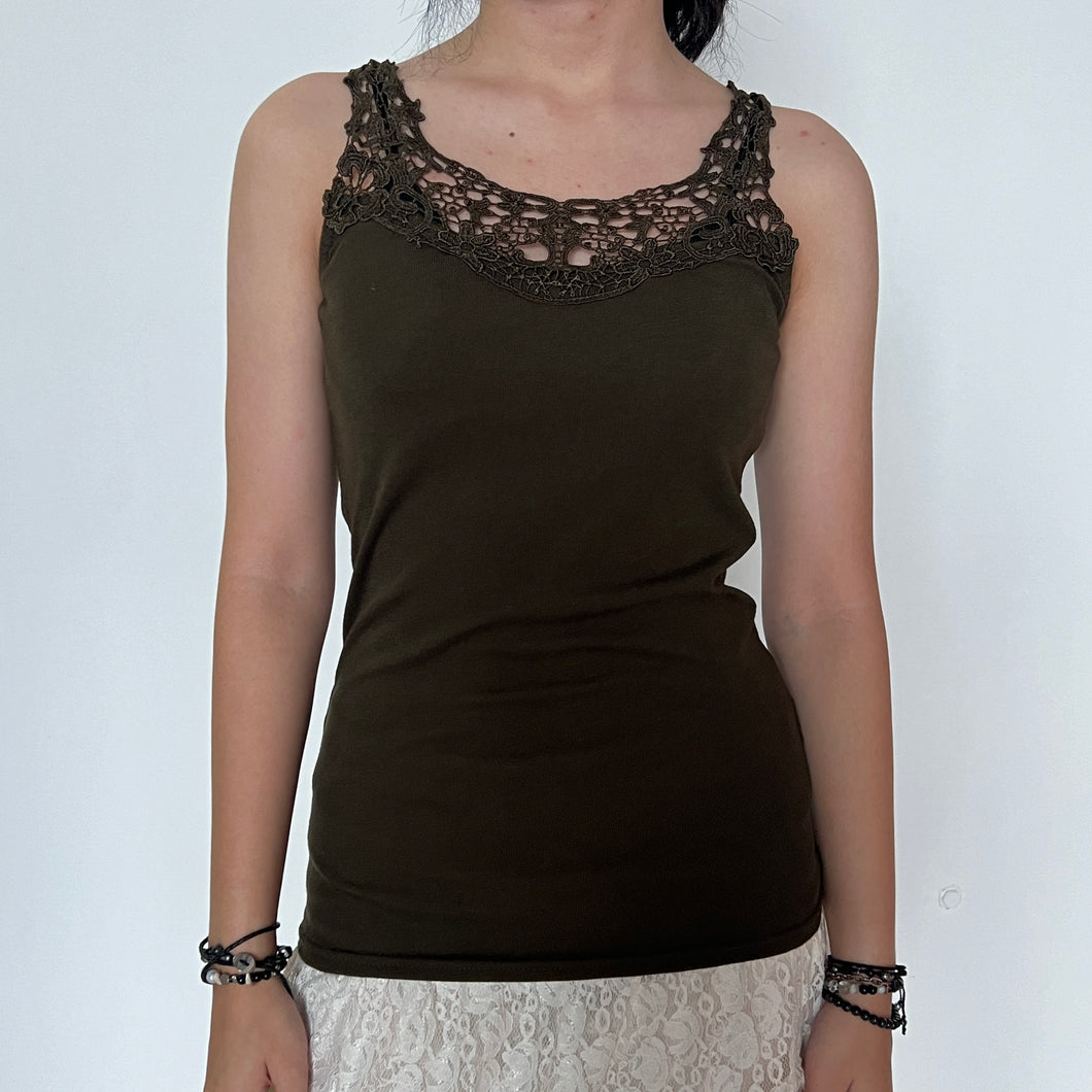 Forest Green Fairycore Stretchy Cotton Lace Strap Cami Top