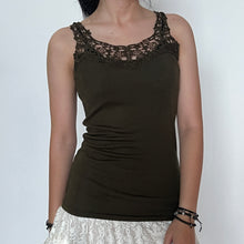 Load image into Gallery viewer, Forest Green Fairycore Stretchy Cotton Lace Strap Cami Top
