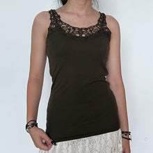 Load image into Gallery viewer, Forest Green Fairycore Stretchy Cotton Lace Strap Cami Top
