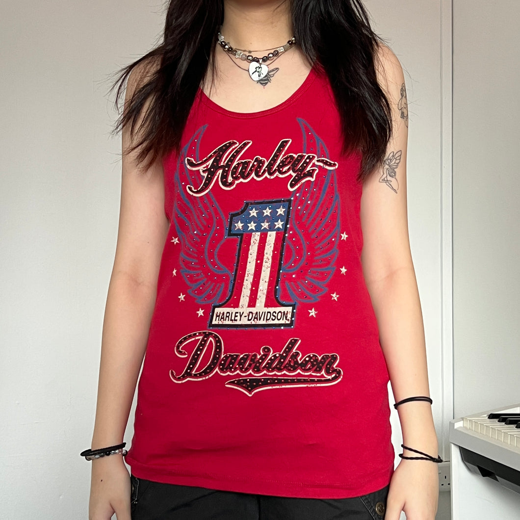 Harley Davidson Red USA Wings Ribbed Tank Top