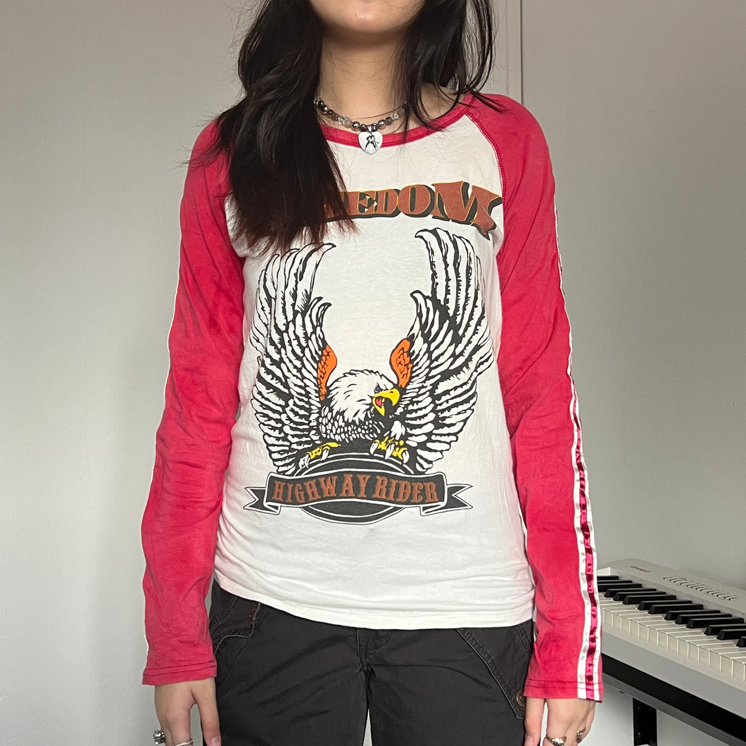 Freedom Highway Rider Eagle Red Raglan Long Sleeves Top