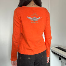 Load image into Gallery viewer, Harley Davidson 2006 Orange Flowers Spiral Long Sleeves Top
