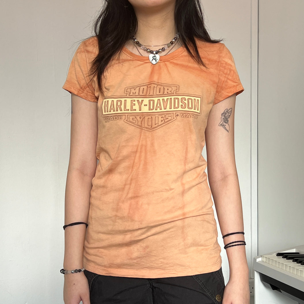 Harley Davidson Orange Tie Dye Logo Shirt Top